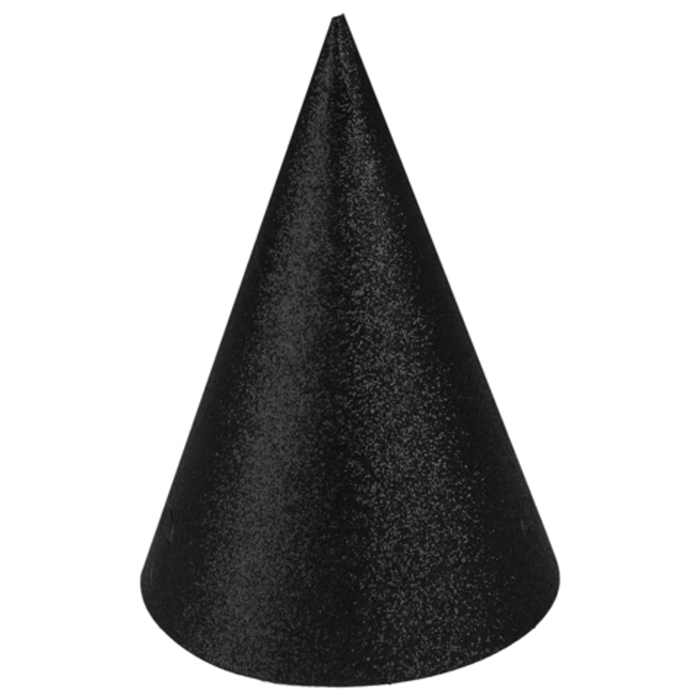Колпаки с глиттером, Черный, 16 см, 6 шт.