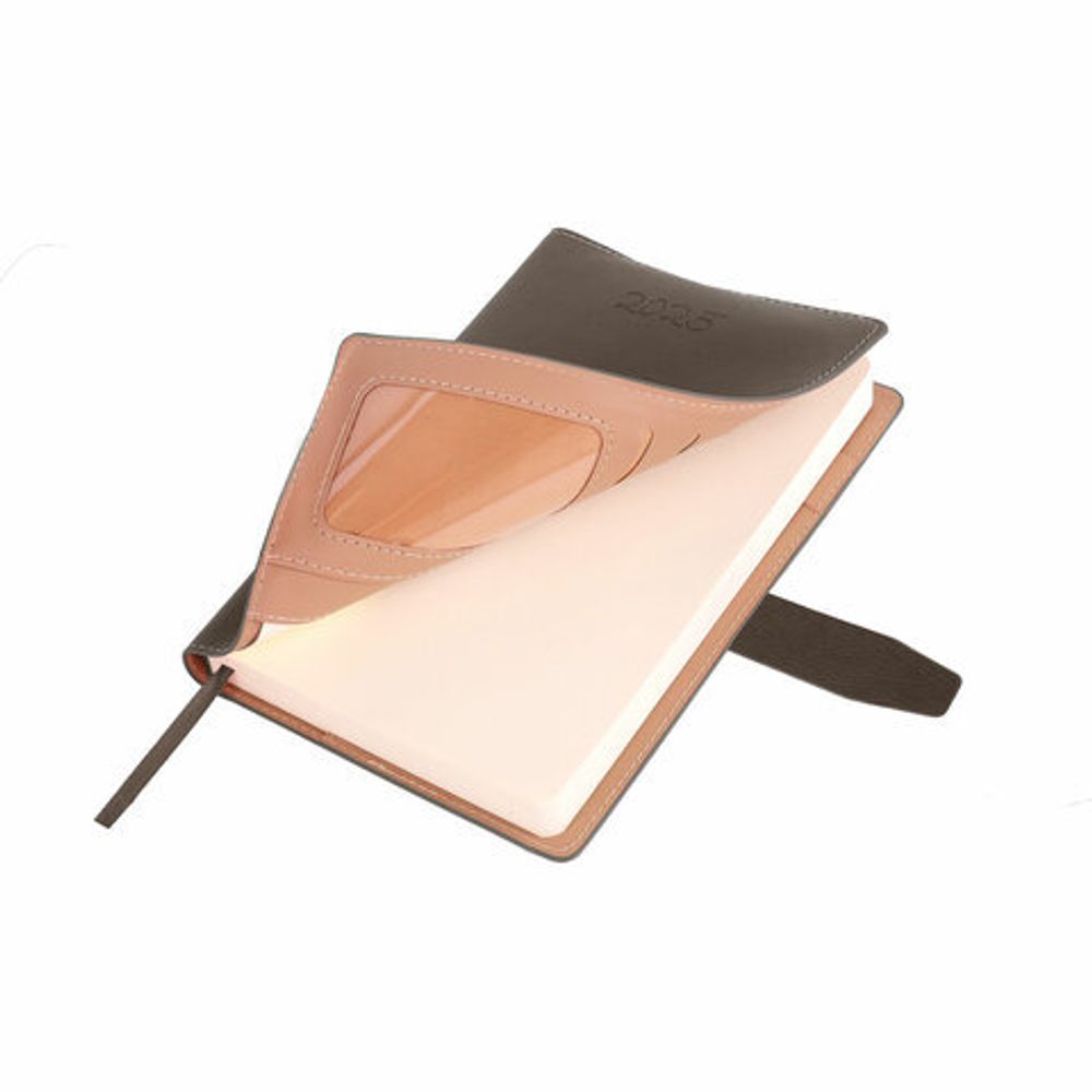 Ежедневник датированный 2025, А5, 143x218 мм, BRAUBERG "Journal", под кожу, застежка, органайзер, серый, 115881