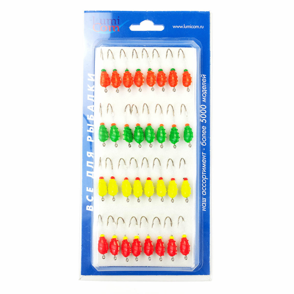 Мормышка фосфорная плавающая Lumicom 107, №4 Long+,ABC (набор 32шт)