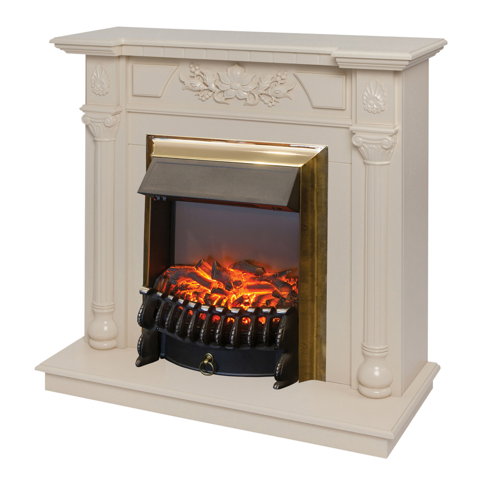 Каминокомплект Real Flame Dacota WT с очагом Fobos Lux Brass