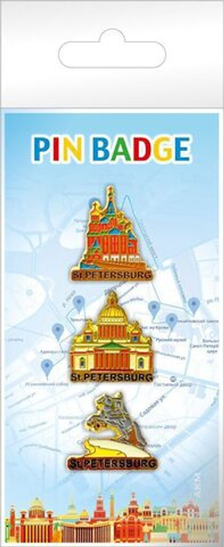 Набор значков-пин "Спас-Исаакий-Медный" эмаль