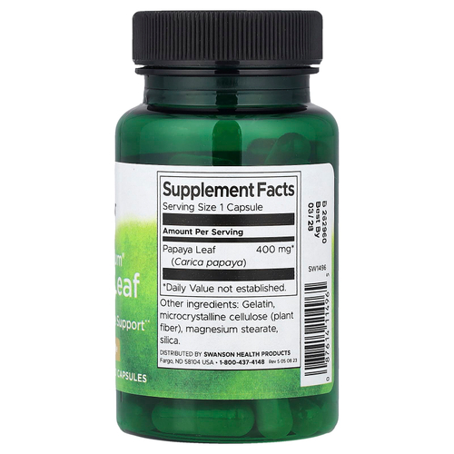 Swanson Vitamins, Full Spectrum®, лист папайи, 400 мг, 60 капсул