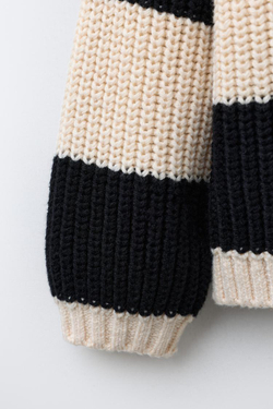 ZARA ДЖЕМПЕР В ПОЛОСКУ С СЕРДЦЕМ, ЭКРЮ/ЧЕРНЫЙ