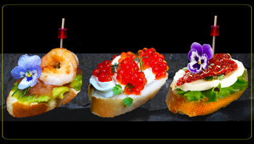 Сет № 8 Брускетты с Креветками, Моцареллой и Красной икрой