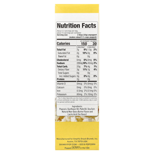 SkinnyPop, попкорн, со вкусом масла, 6 пакетиков по 79 г (2,8 унции)