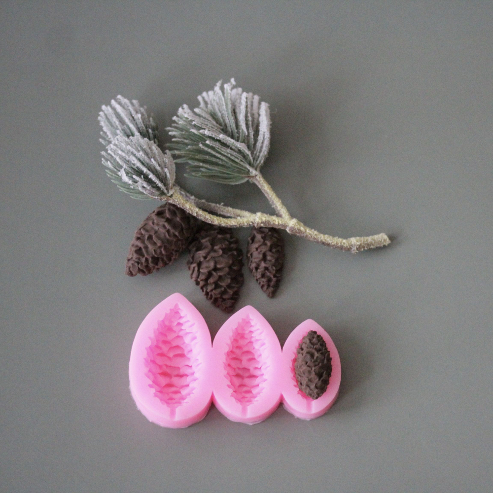 Молд силиконовый для лепки и творчества "Шишки 3 штуки" 10 см / Форма шишка для воска и мыла, гипса и полимерной глины