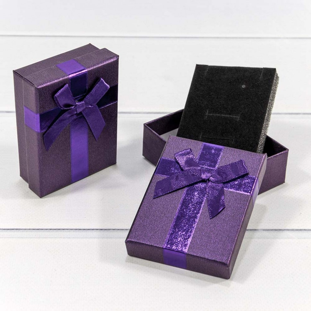 Коробка Ювелирная 7х9х3 см Набор 2 шт с бантом (Фиолетовый)