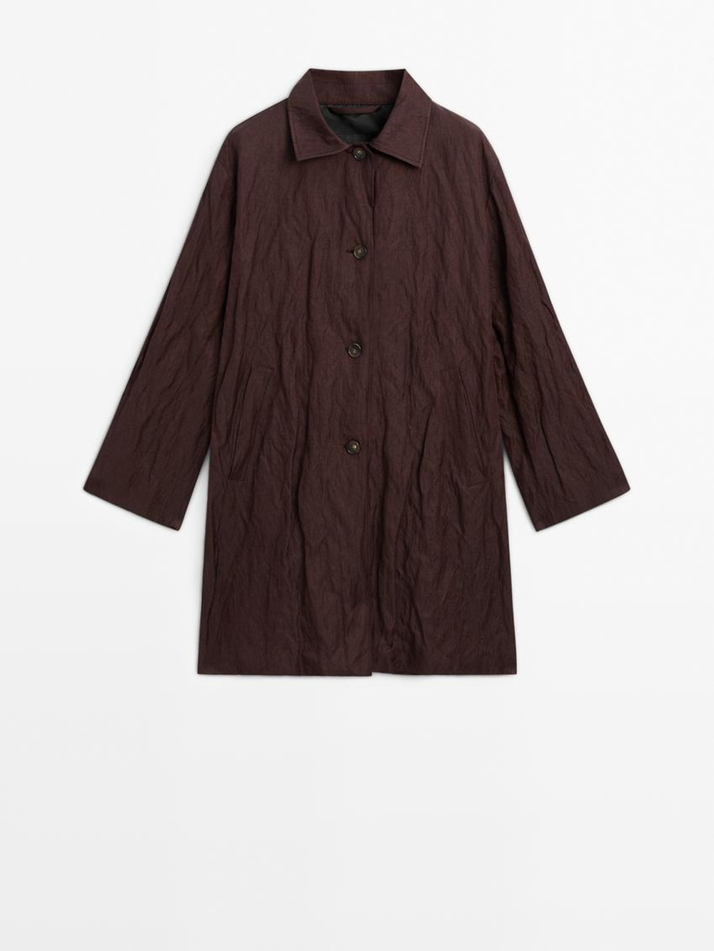 Massimo Dutti Тренч из жатой ткани, бордо