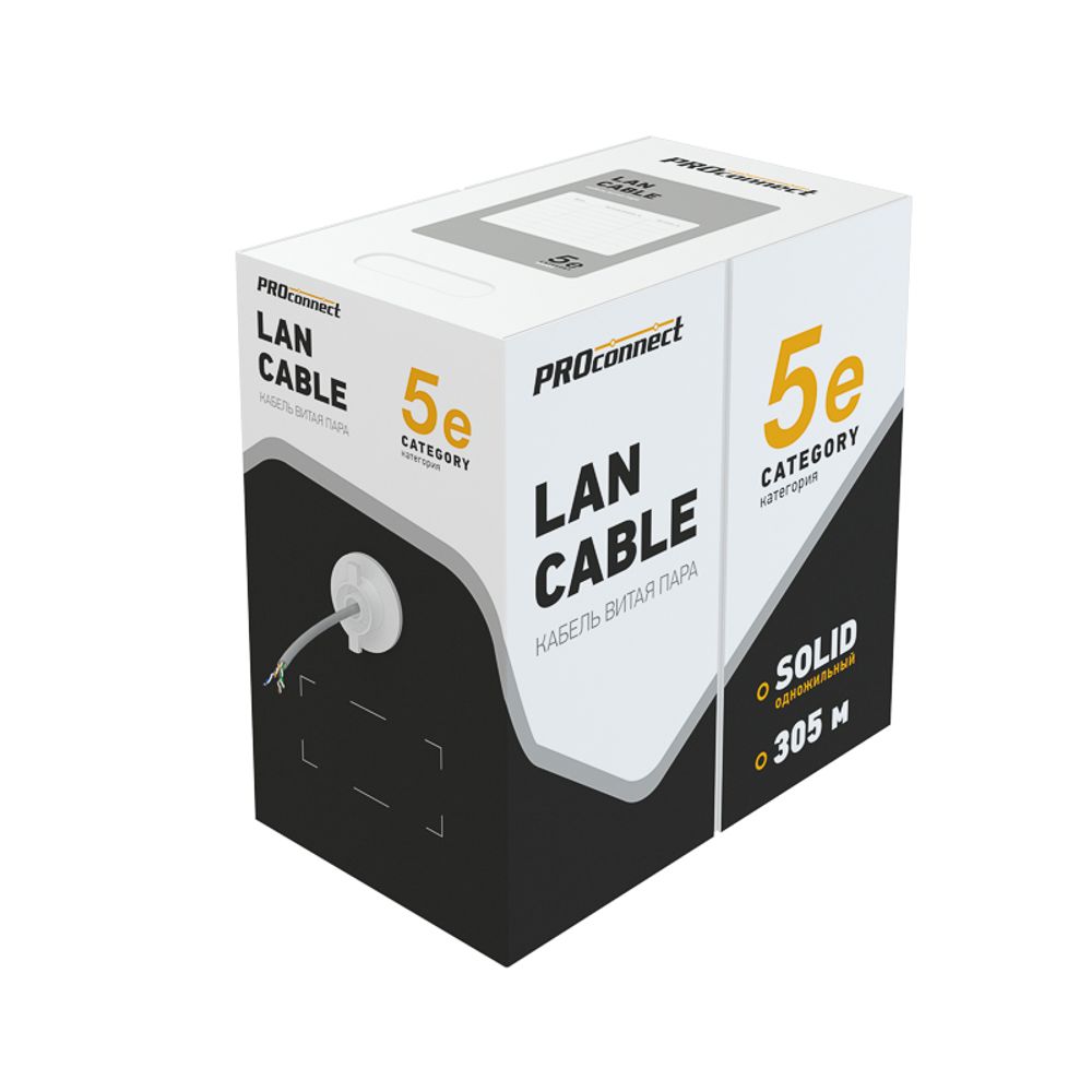 Кабель витая пара F/UTP, CAT 5, PVC, 4PR, 26AWG, внутренний, однопроволочный, серый, 305м PROconnect
