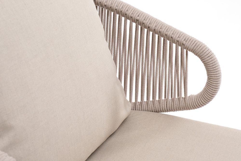 "Милан" кресло плетеное из роупа, каркас алюминий белый муар, роуп бежевый круглый, ткань бежевая 15052