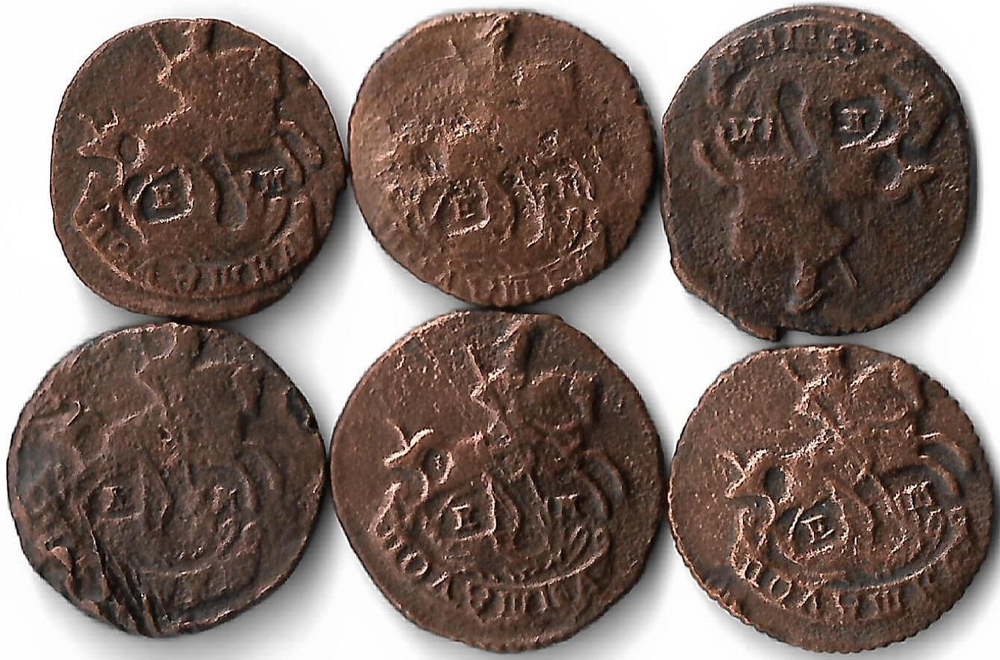 Набор медных монет 1766-1771 года (6 монет) Полушка ЕМ (F)