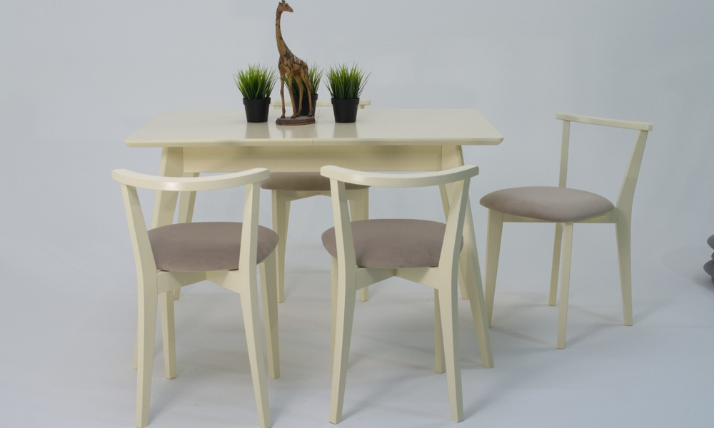 Стол Zip-mebel Сканди 120 слоновая кость со стульями Франк слоновая кость велюр бежевый