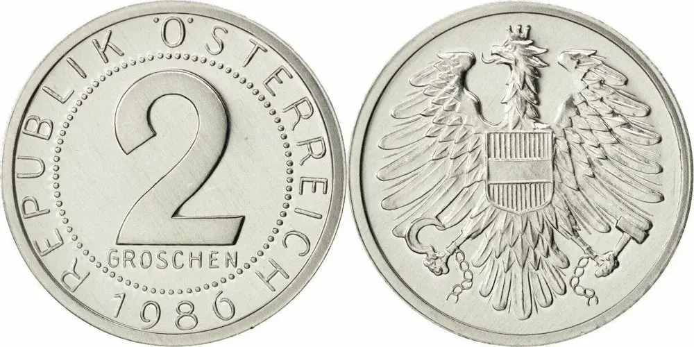 Австрия 2 гроша, 1950-1994 Герб XF