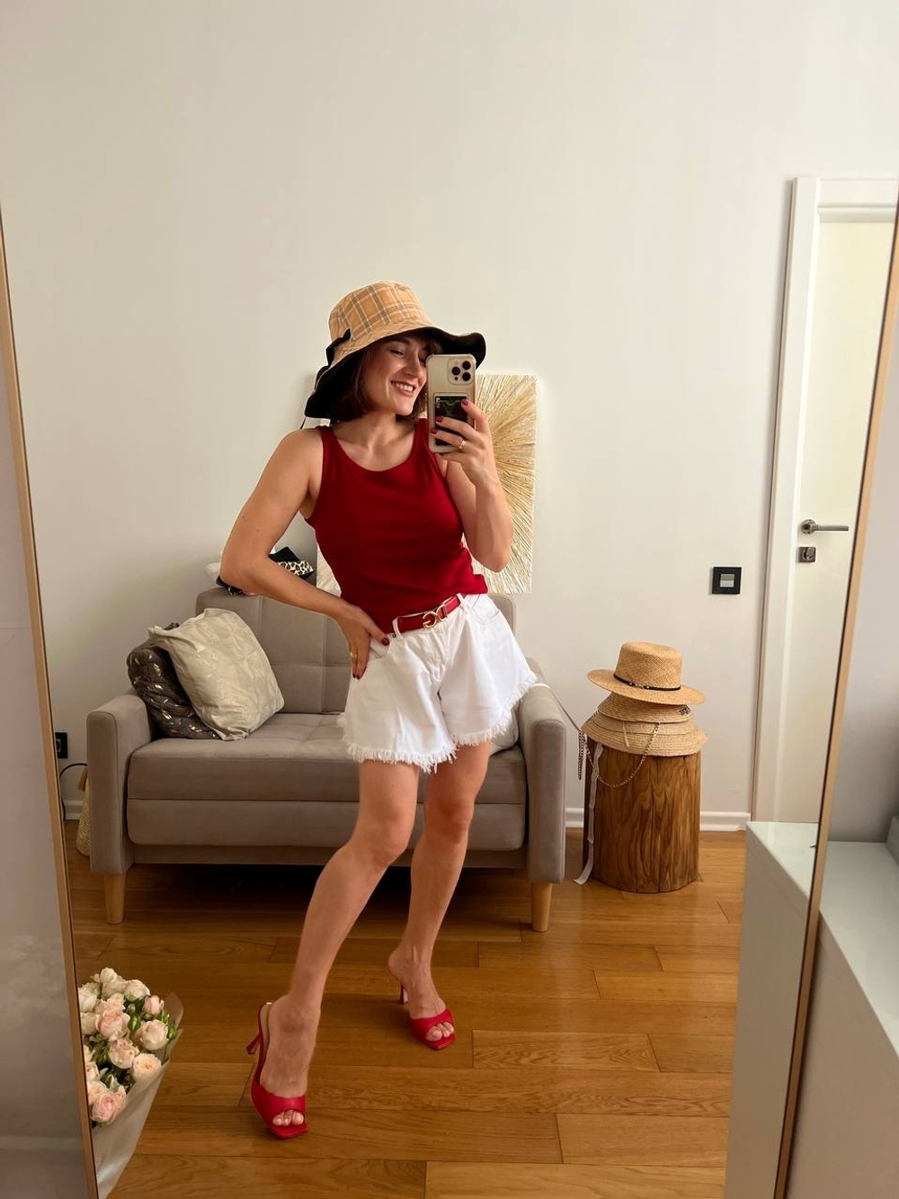 Панама хлопок двухсторонняя черный/бежевая клетка