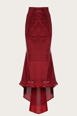 Бордовая юбка в пайетках со шлейфом