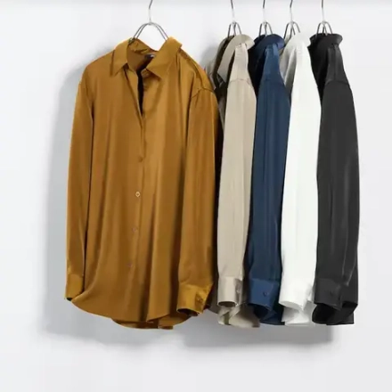 UNIQLO АТЛАСНАЯ БЛУЗКА С ДЛИННЫМИ РУКАВАМИ, БЕЖЕВЫЙ