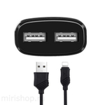 Сетевой адаптер питания HOCO C12 2USB 2.4A + кабель Lightning (черный)
