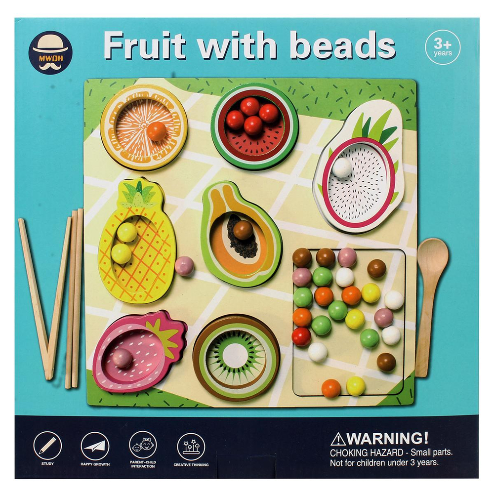 Развивающая игрушка деревянная с шариками Фрукты, коробка C-41931