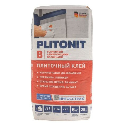 Клей для плитки Плитонит В С1Т 25 кг