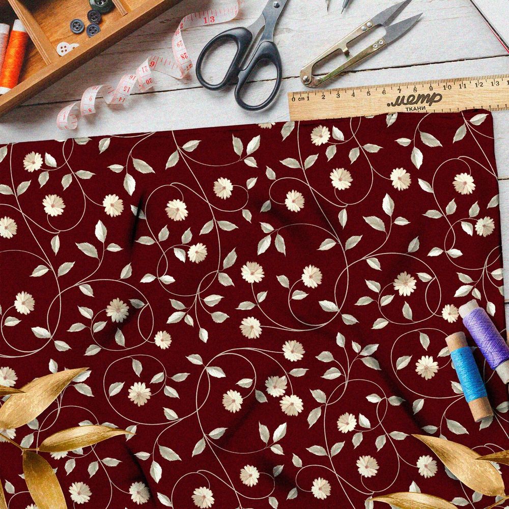Ткань оксфорд 600 полевые цветы на бордовом фоне