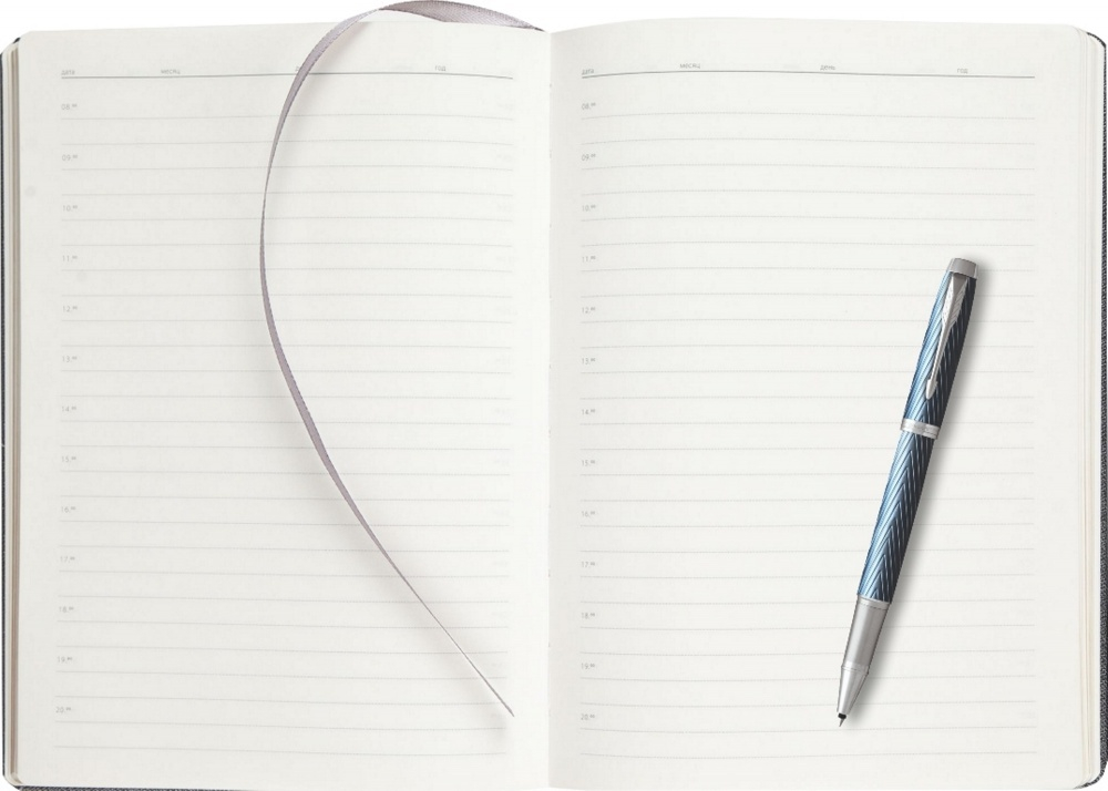 Подарочный набор: Ручка роллер Parker IM Premium T318 Blue Grey CT, цвет чернил черный и  ежедневник серебристого цвета