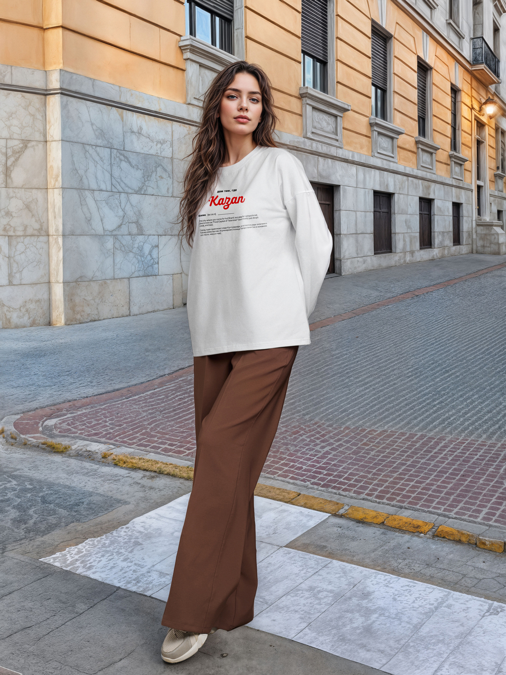 Лонгслив женский  "Дом там где...Kazan" белый