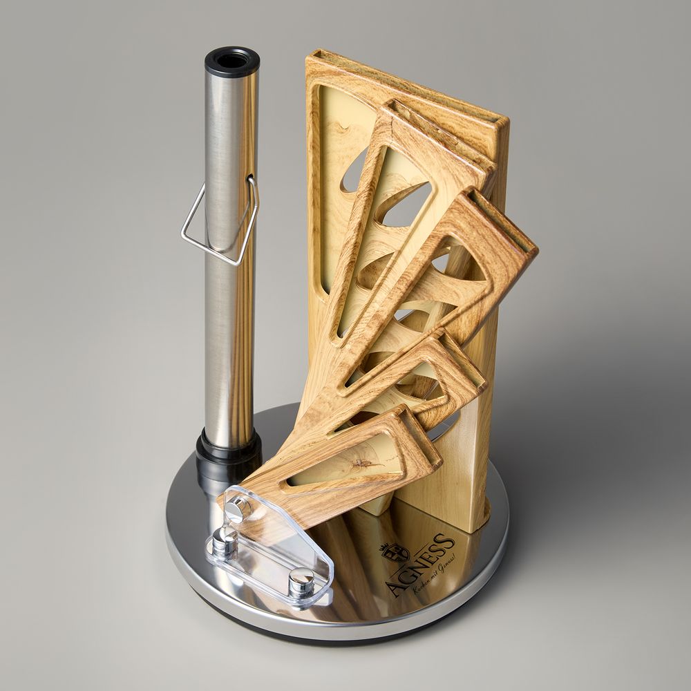 НАБОР НОЖЕЙ AGNESS С НОЖНИЦАМИ И МУСАТОМ НА ПЛАСТИКОВОЙ ПОДСТАВКЕ, 8 ПРЕДМЕТОВ (КОР=6НАБОР.)