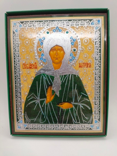 Блаженная Матрона Московская ( украшение стразы) в подарочной коробке 17х13