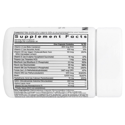 Codeage, мультивитамины с НАД, наружный вкус, 30 растительных капсул