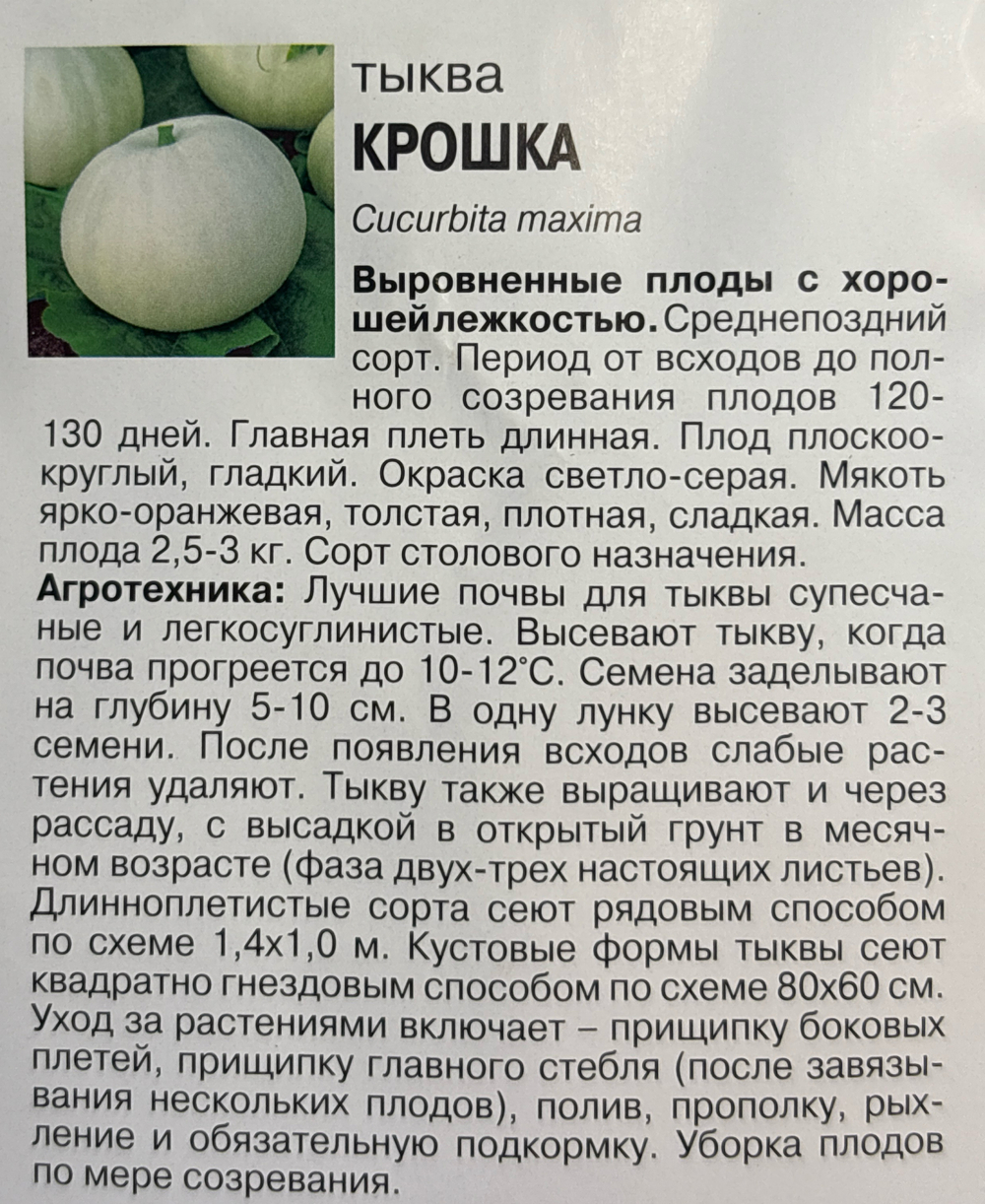 Тыква Крошка, 2г., Урожай Удачи СМТК-21