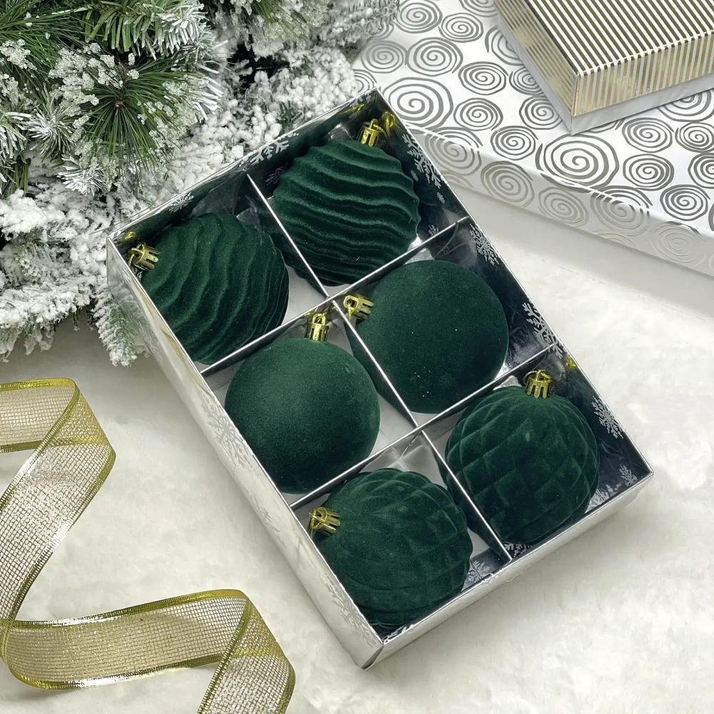Набор шаров VELOUR «Стильная зима» 8 см (набор 6 шт), Изумруд