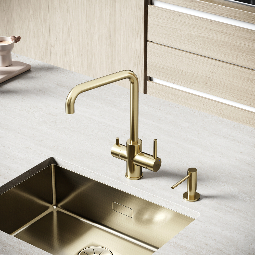 Смеситель для кухни Sancos Vela с краном для фильтра, брашированное золото, SC4013BG