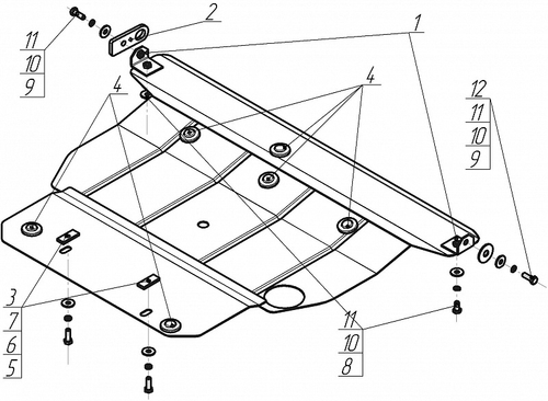 Защита картера Двигателя, КПП. 2 мм, Сталь. для Mazda 323 V 1994-1996 MOTODOR.01112