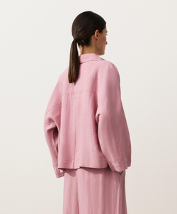 Oysho Рубашка-поло оверсайз с длинными рукавами из 100%-го льна, светло-розовый