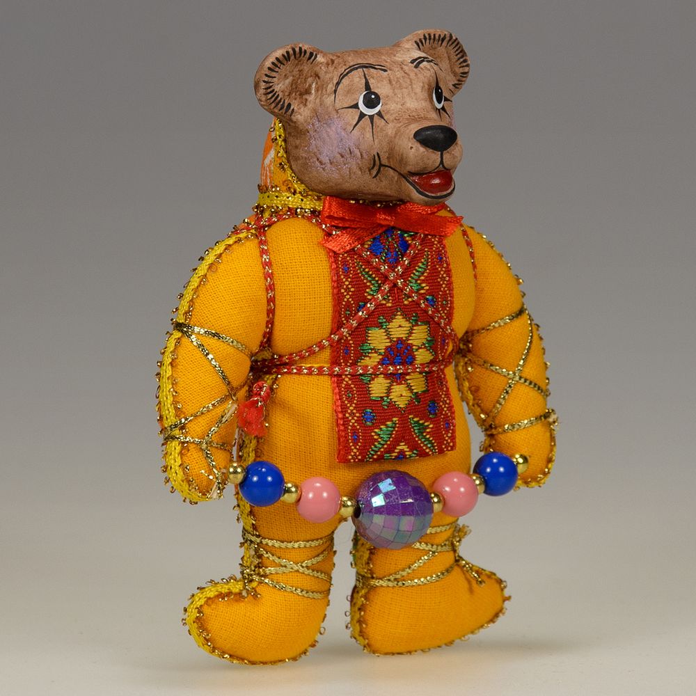 Ёлочная игрушка Медвежонок двухцветный с бусами