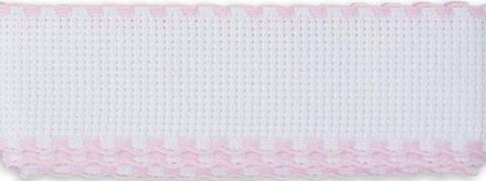 Канва "Gamma" лента,  Aida №14, 100% хлопок, шир. 35 мм, цв.бел/розов.