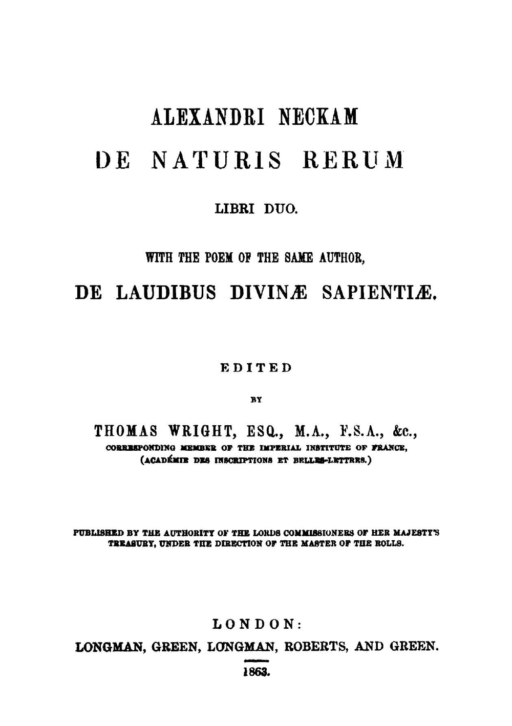 Alexandri Neckam De Naturis Rerum Libri Duo | Alexander Neckam