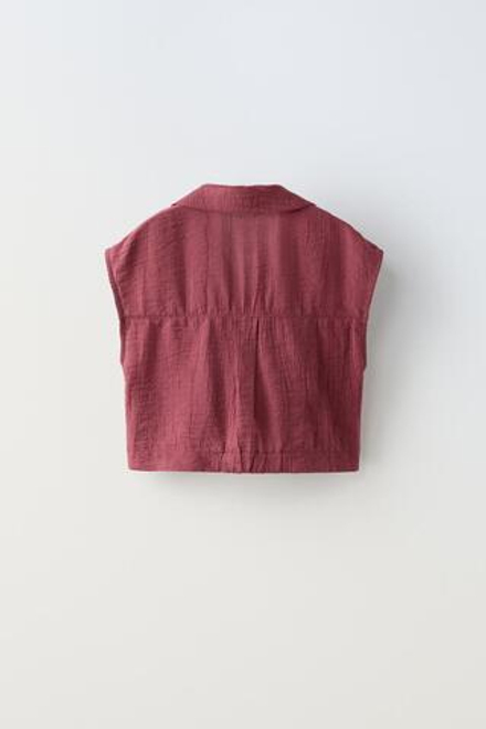ZARA ТОП ИЗ РЕЛЬЕФНОЙ ТКАНИ С УЗЛОМ, БОРДОВЫЙ