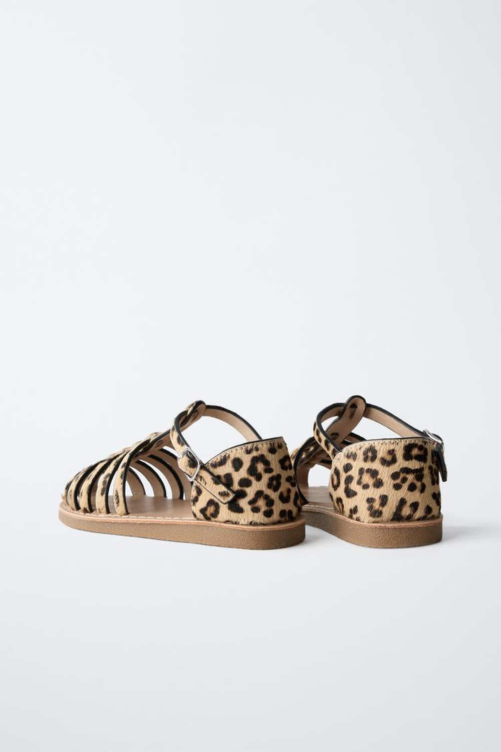 ZARA КОЖАНЫЕ САНДАЛИИ С ПРИНТОМ, ПЕСОЧНО-КОРИЧНЕВЫЙ
