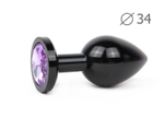 Коническая черная анальная втулка с сиреневым кристаллом - 8,2 см. (Цвет: сиреневый)