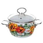 Кастрюля эмалированная 2л «Floristeria» сферическая белоснежная