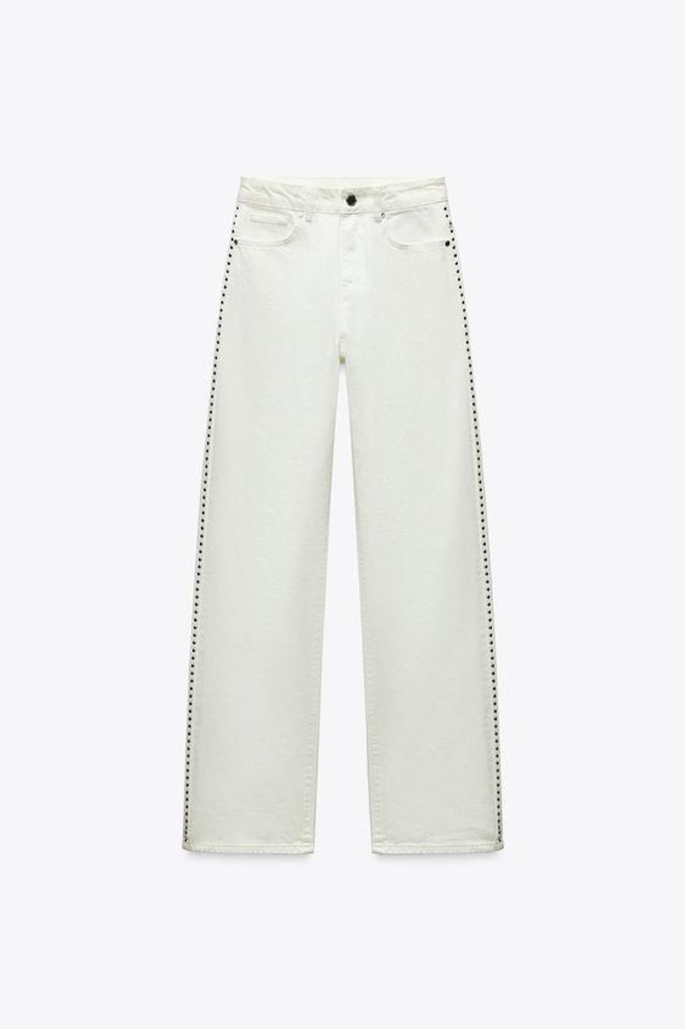 ZARA ДЖИНСЫ Z1975 STRAIGHT СО СРЕДНЕЙ ПОСАДКОЙ И ЗАКЛЕПКАМИ, БЕЛЫЙ