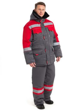 Костюм утеплённый "НОВА" куртка+п/к, цв. т.серый/красный