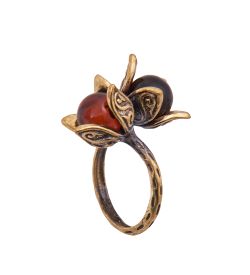 AM-3861 Кольцо «Физалис» (латунь, янтарь)