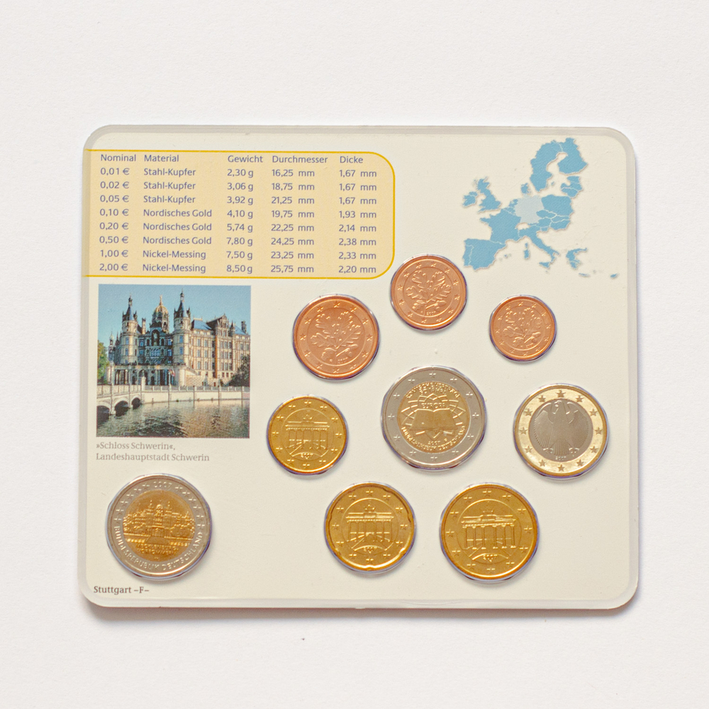 Germany 2007 Year Set (A, D, F, G, J) + 5 x 2 Euro: "Schwerin Castle (Mecklenburg-Vorpommern)" and "50th anniversary of the Treaty of Rome"