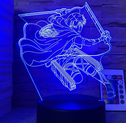 Акриловый светильник на черной подставке "Атака Титанов - Леви"