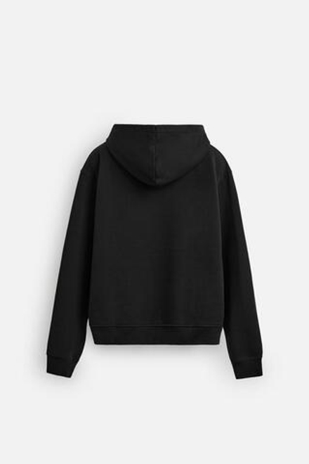 ZARA БАЗОВОЕ ХУДИ НА МОЛНИИ С КАПЮШОНОМ, ЧЕРНЫЙ