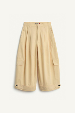 ZARA ШИРОКИЕ БРЮКИ-КАРГО С ВЫТОЧКАМИ, БЕЖЕВЫЙ