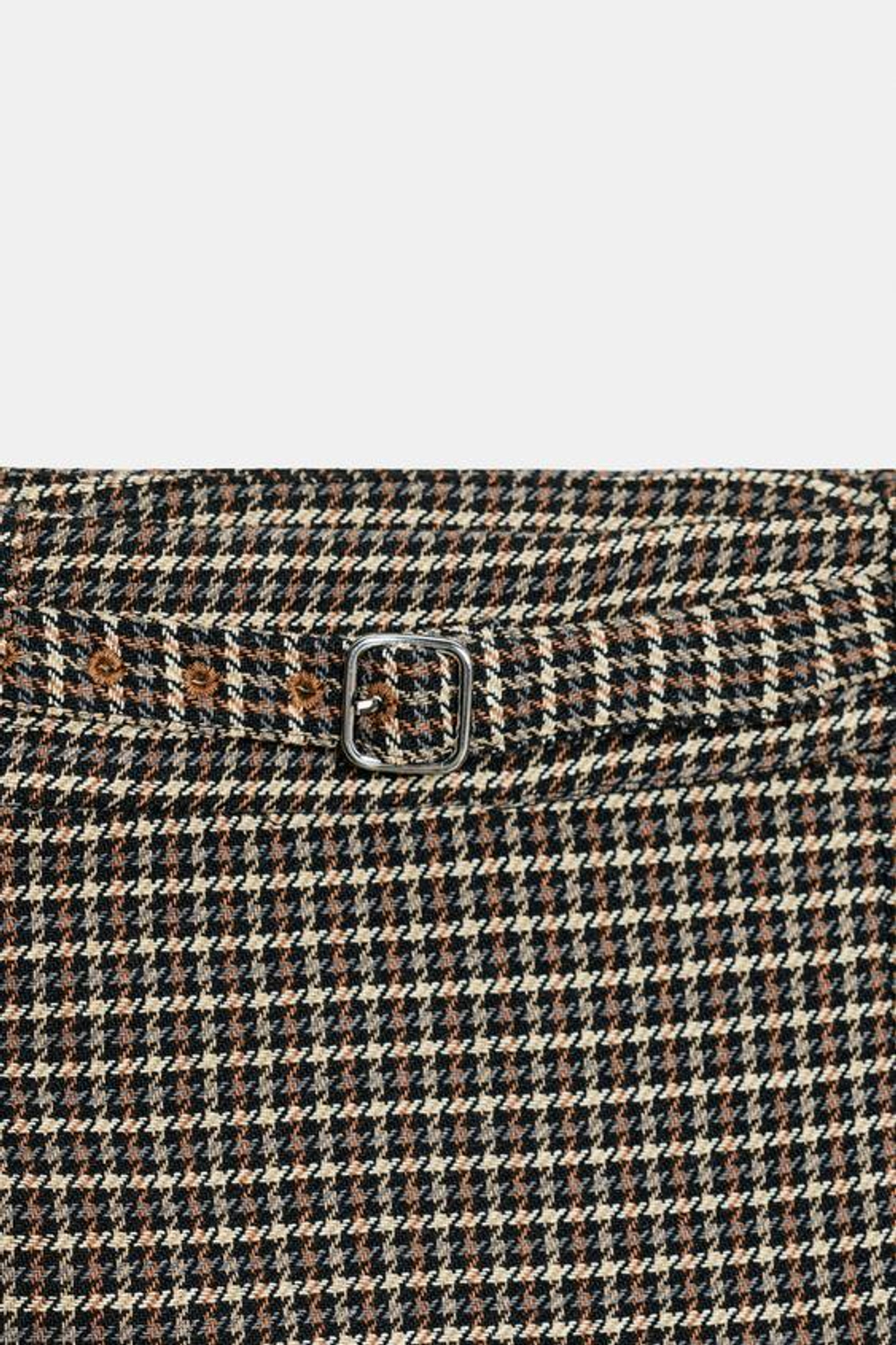 ZARA ЮБКА-ШОРТЫ «ГУСИНАЯ ЛАПКА» С РЕМНЕМ, СЕРЫЙ/НЕЖНО-КОРИЧНЕВЫЙ