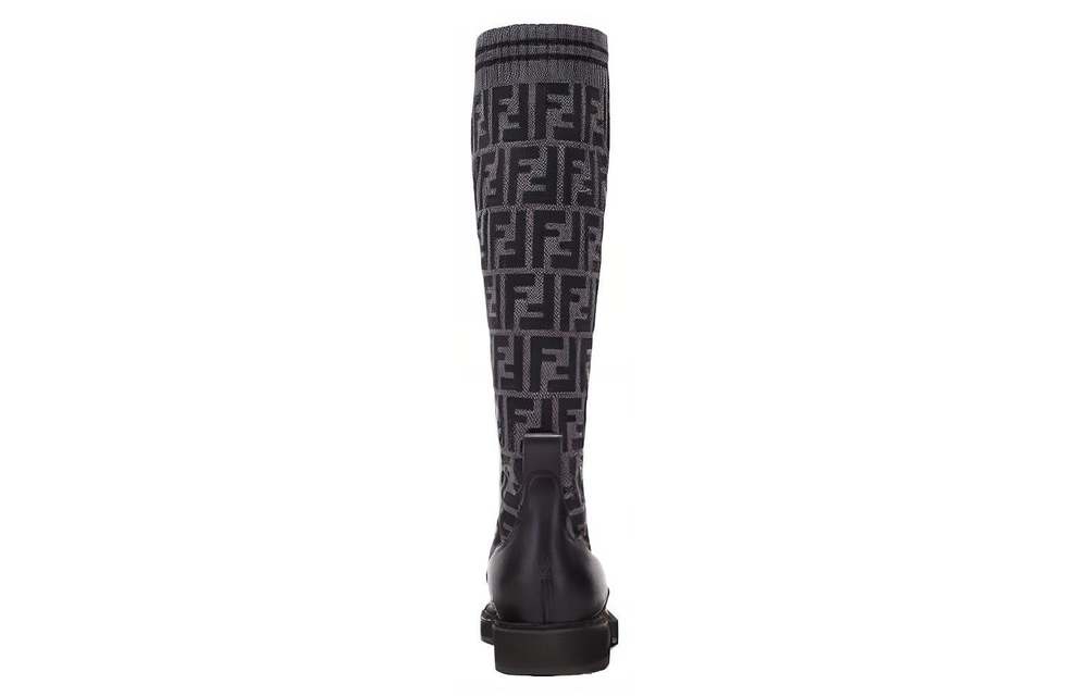 FENDI Rockoko Round Tip Long Shaft Boots Women"s Black Gray